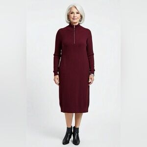 Tommy Bahama Red Ribbed Long Sleeve Sheath Dress